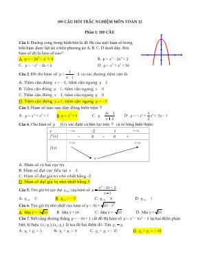 300 câu hỏi trắc nghiệm môn Toán học 12